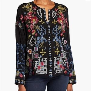 Johnny Was Sybil Embroidered Button-down Blouse S